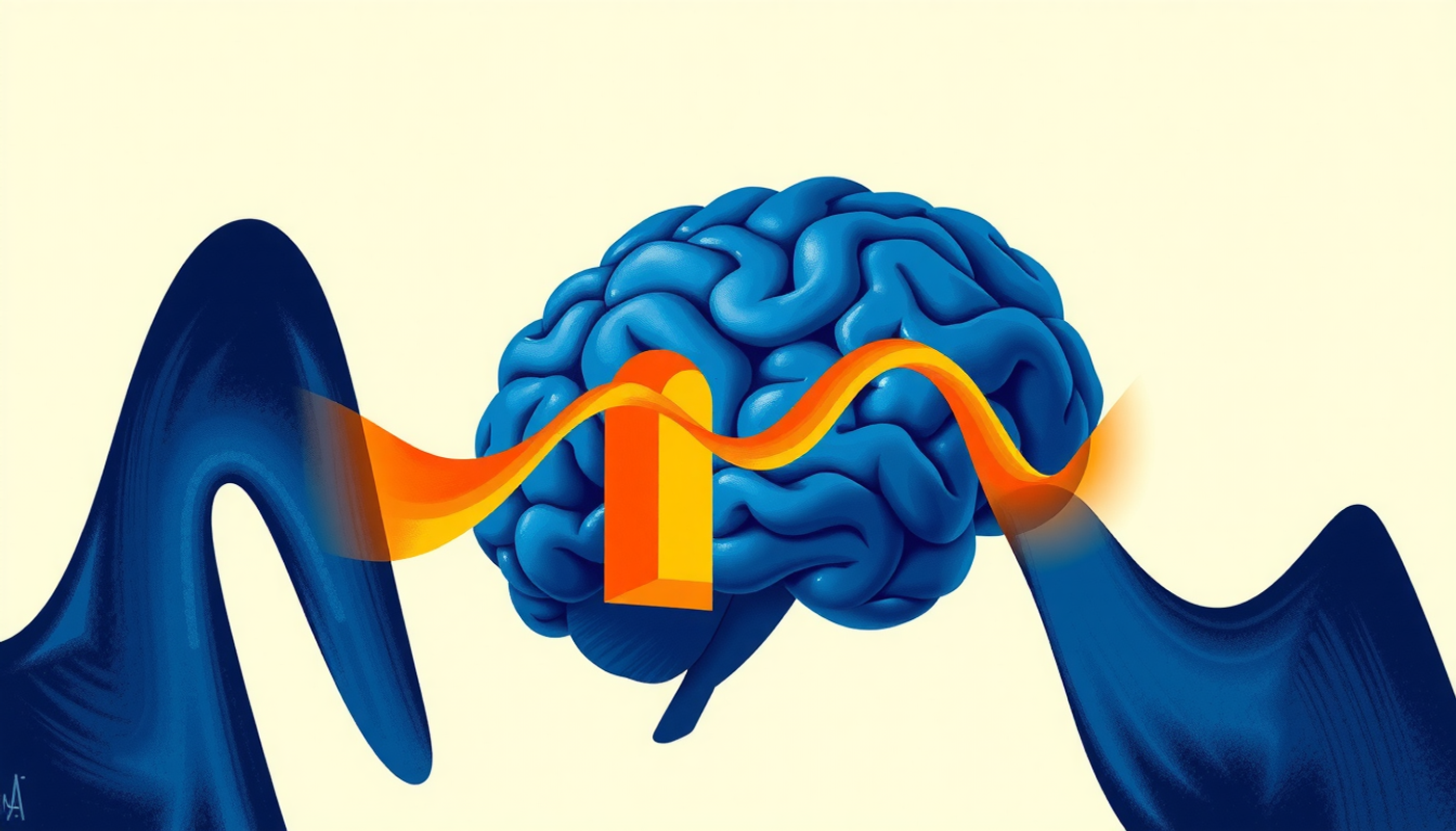 Conceptual visualization of alpha waves as brain pathways, illuminated and shadowed.