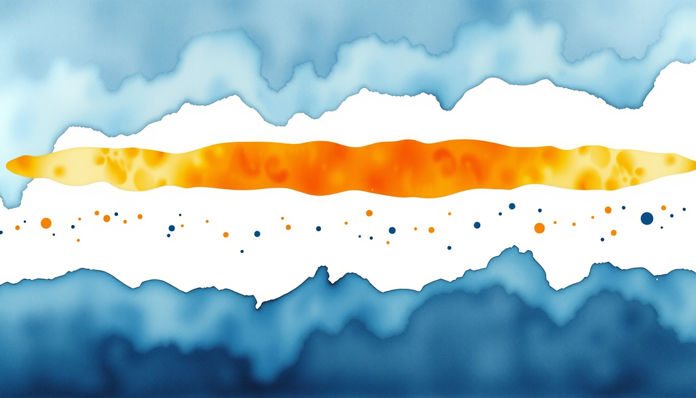 Soft amber light ribbon in deep indigo space with drifting particles.