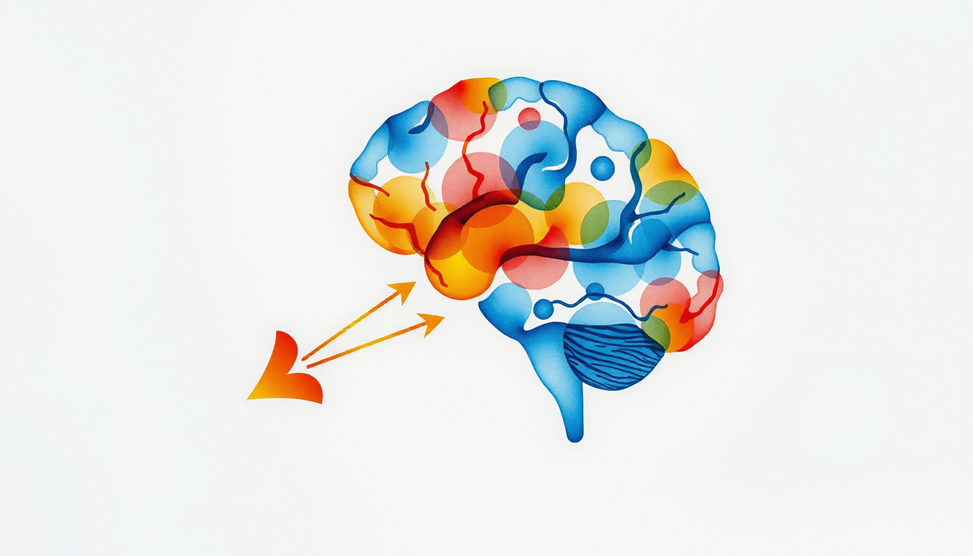 Anatomical view of amygdala and hippocampus with signal flow arrows.