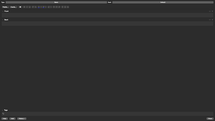 Anki view of the application
