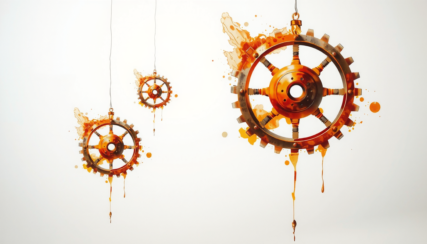 Antique brass gears in a dark space, showcasing warm metallic highlights.