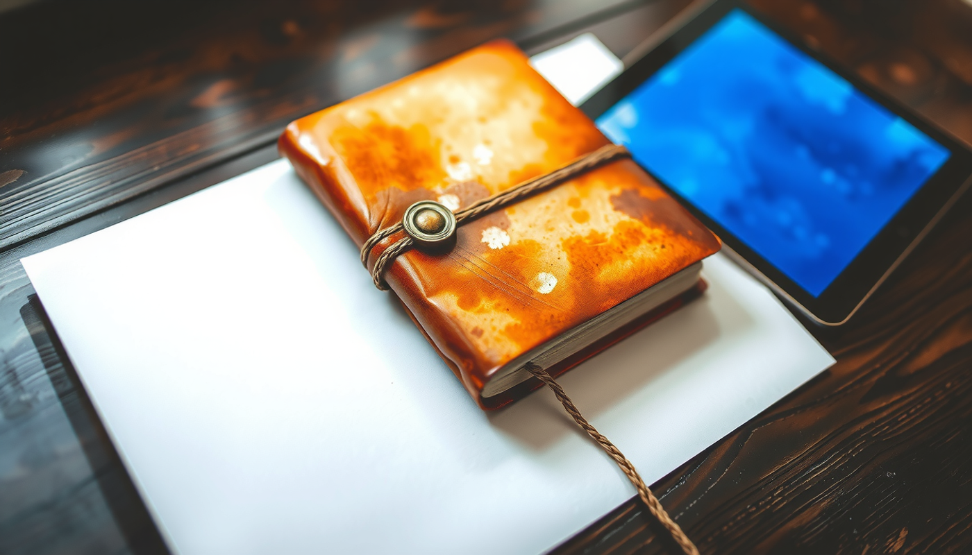 Antique journal and modern tablet symbolizing memory and neuroscience connection.