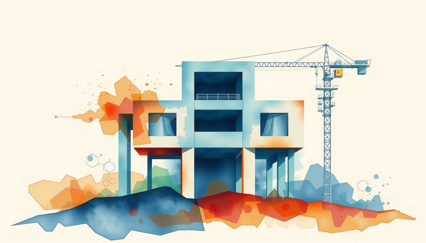 Architectural blueprint depicting expertise as a building under construction.