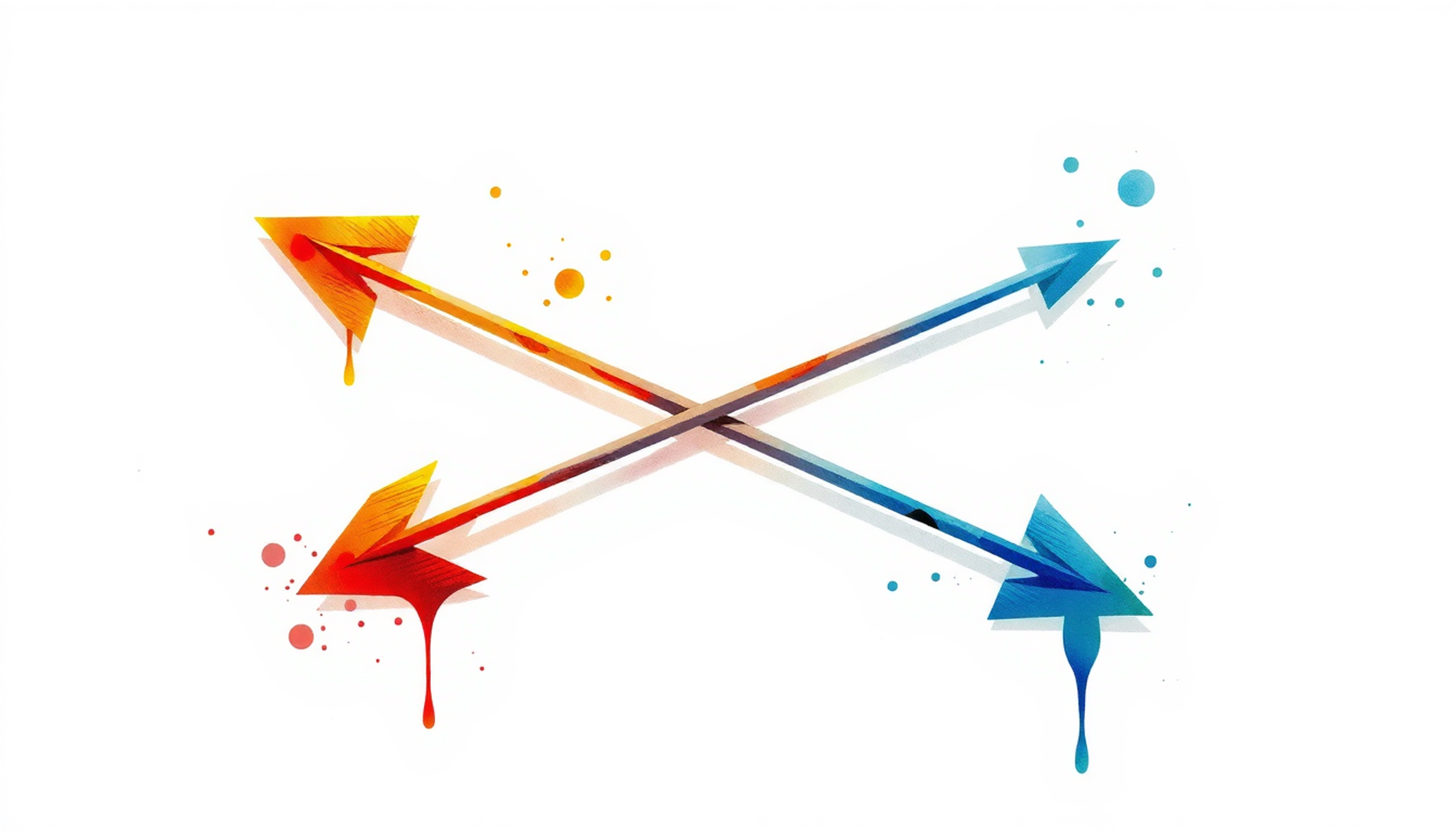 Two contrasting arrows on wood, symbolizing learning's subjective vs. effective paths.