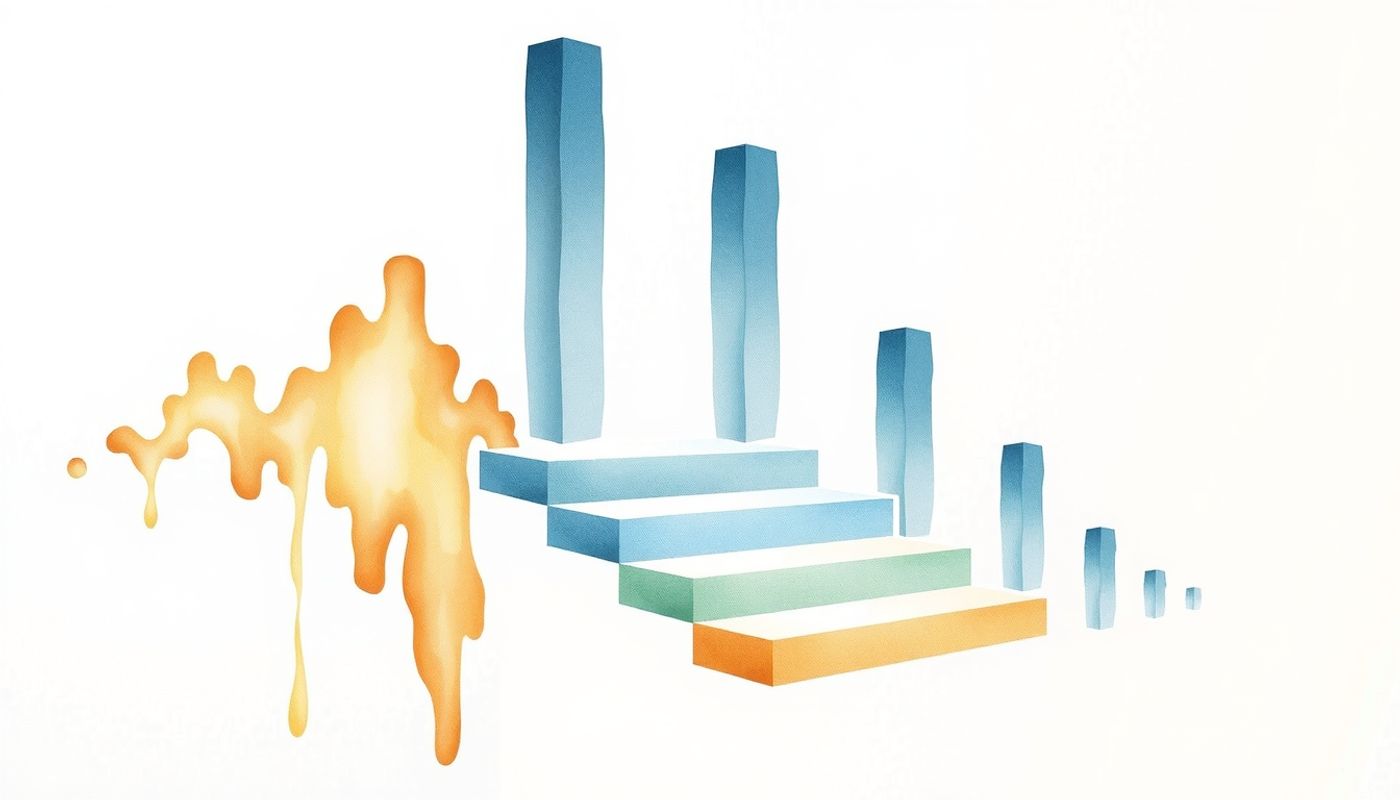 Soft clay-like 3D staircase with ascending bars in muted colors.