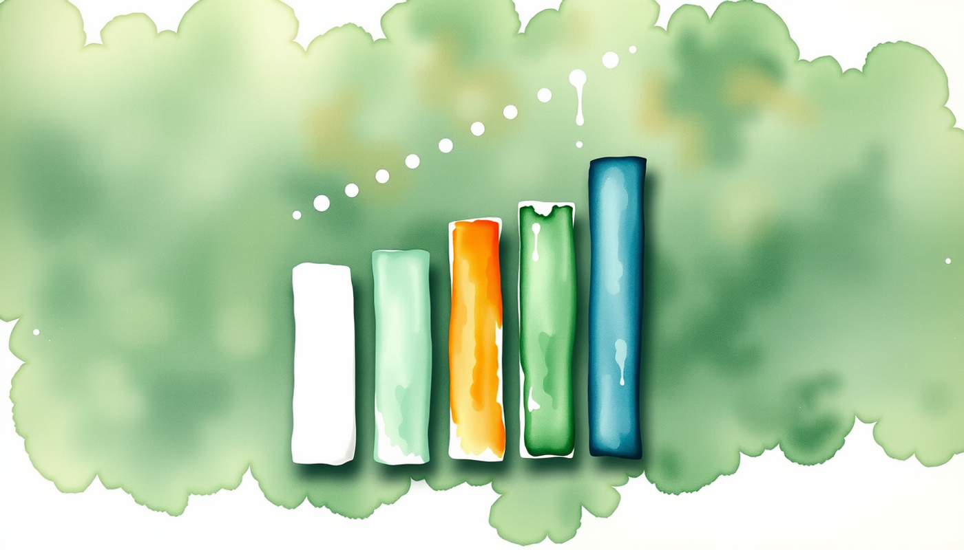 Ascending chalk columns on a dark green chalkboard with a dotted line.