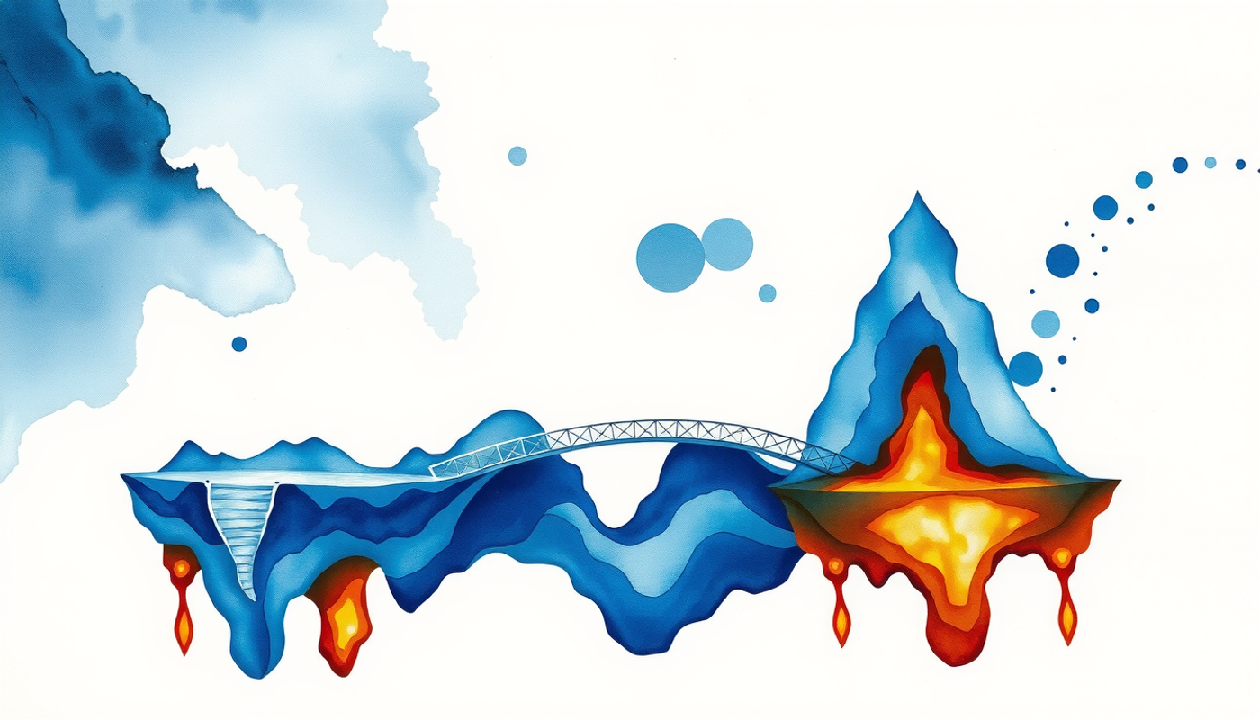 Three platforms linked by glowing bridges, showcasing data transformation stages.