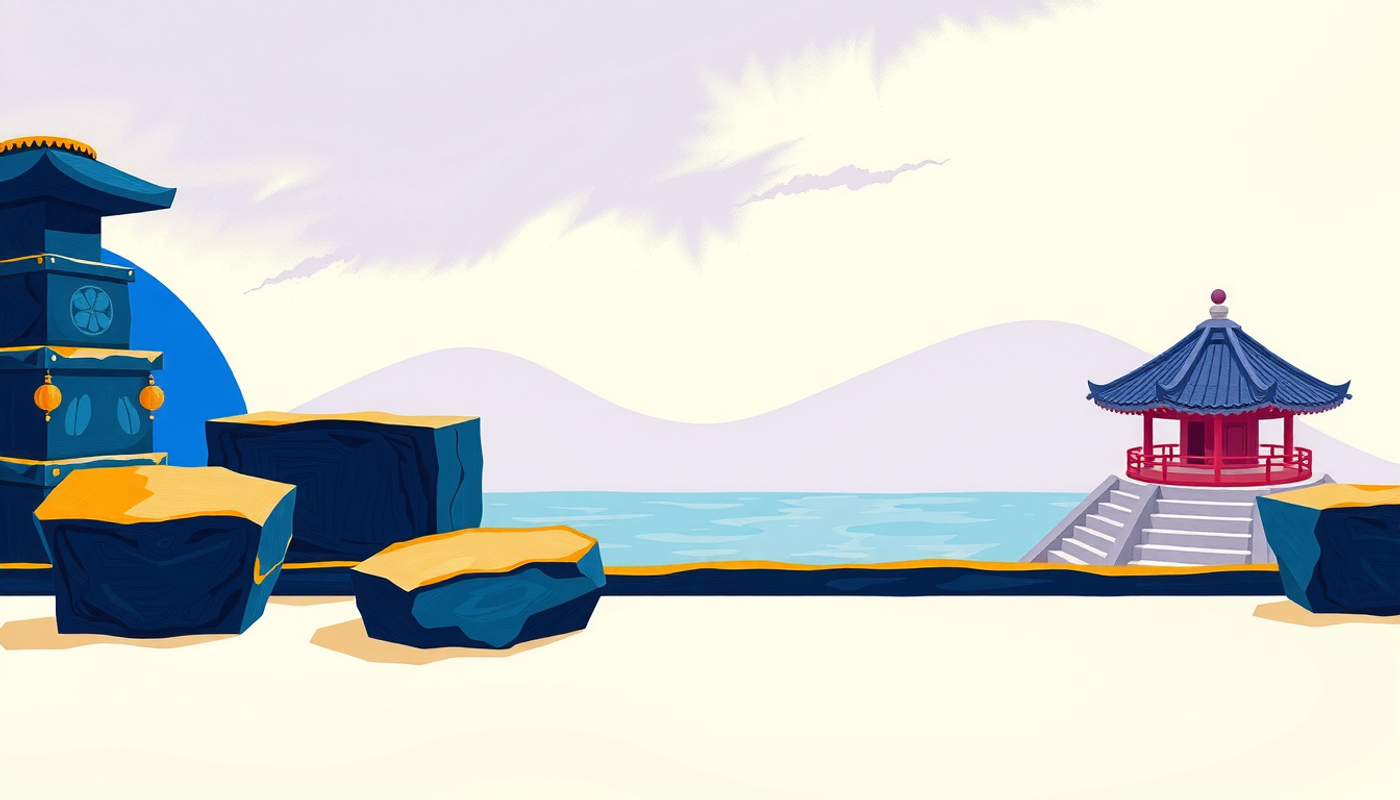 Three ascending terraces in a zen garden symbolizing learning stages.