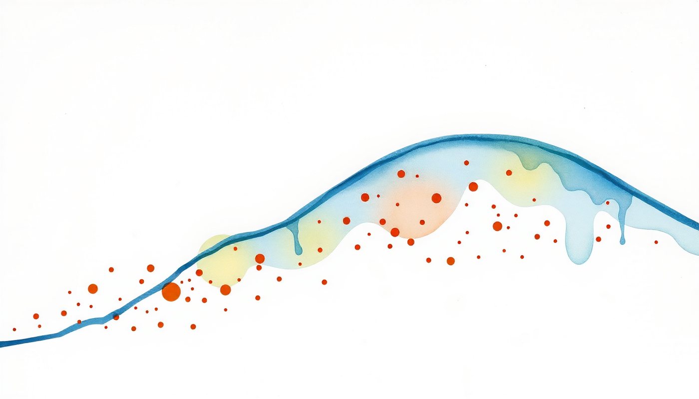 Asymptotic curve on parchment, illustrating gradual habit formation with data points.