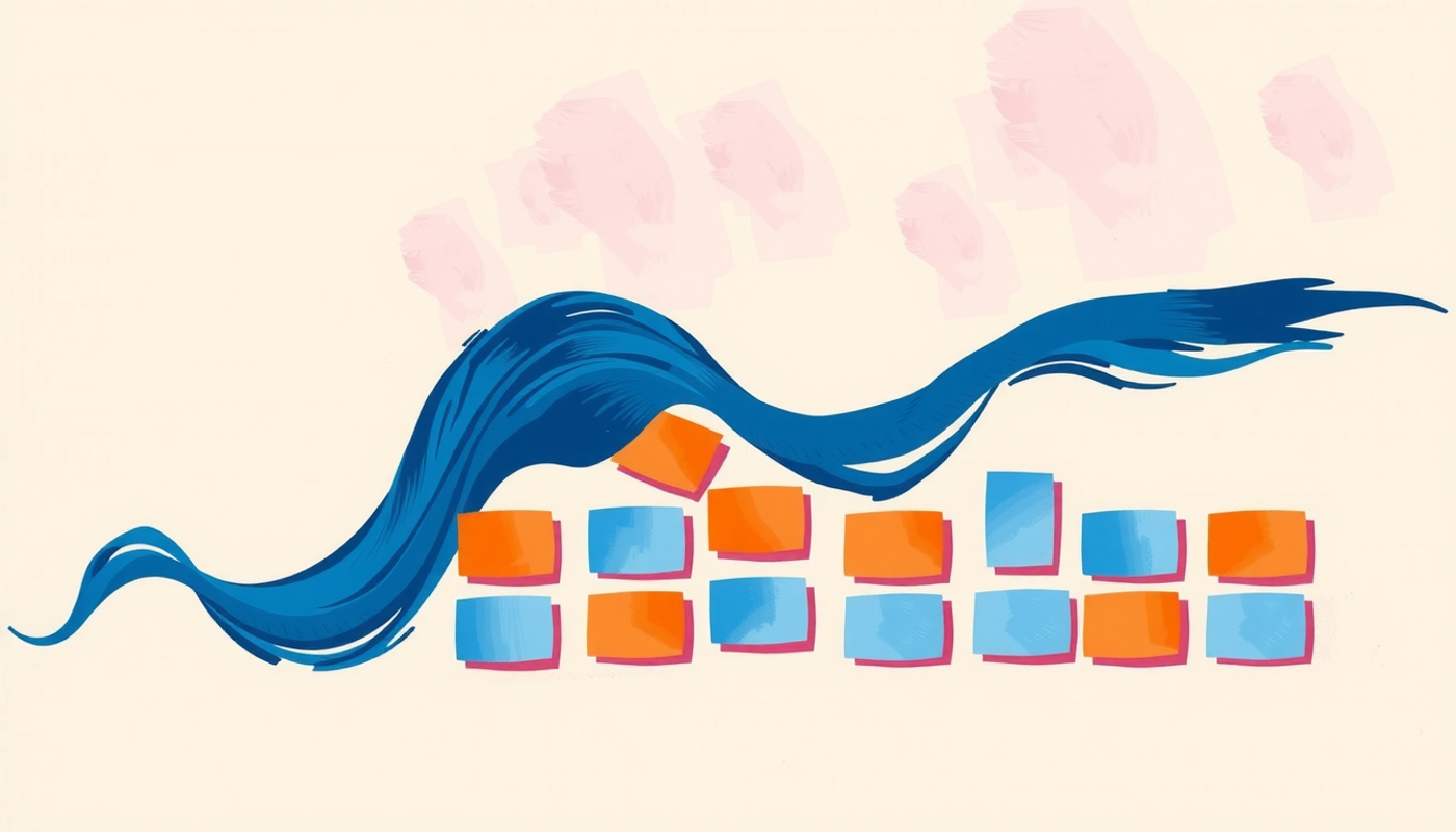 Audio waveform merging with organized flashcards on a gradient background.