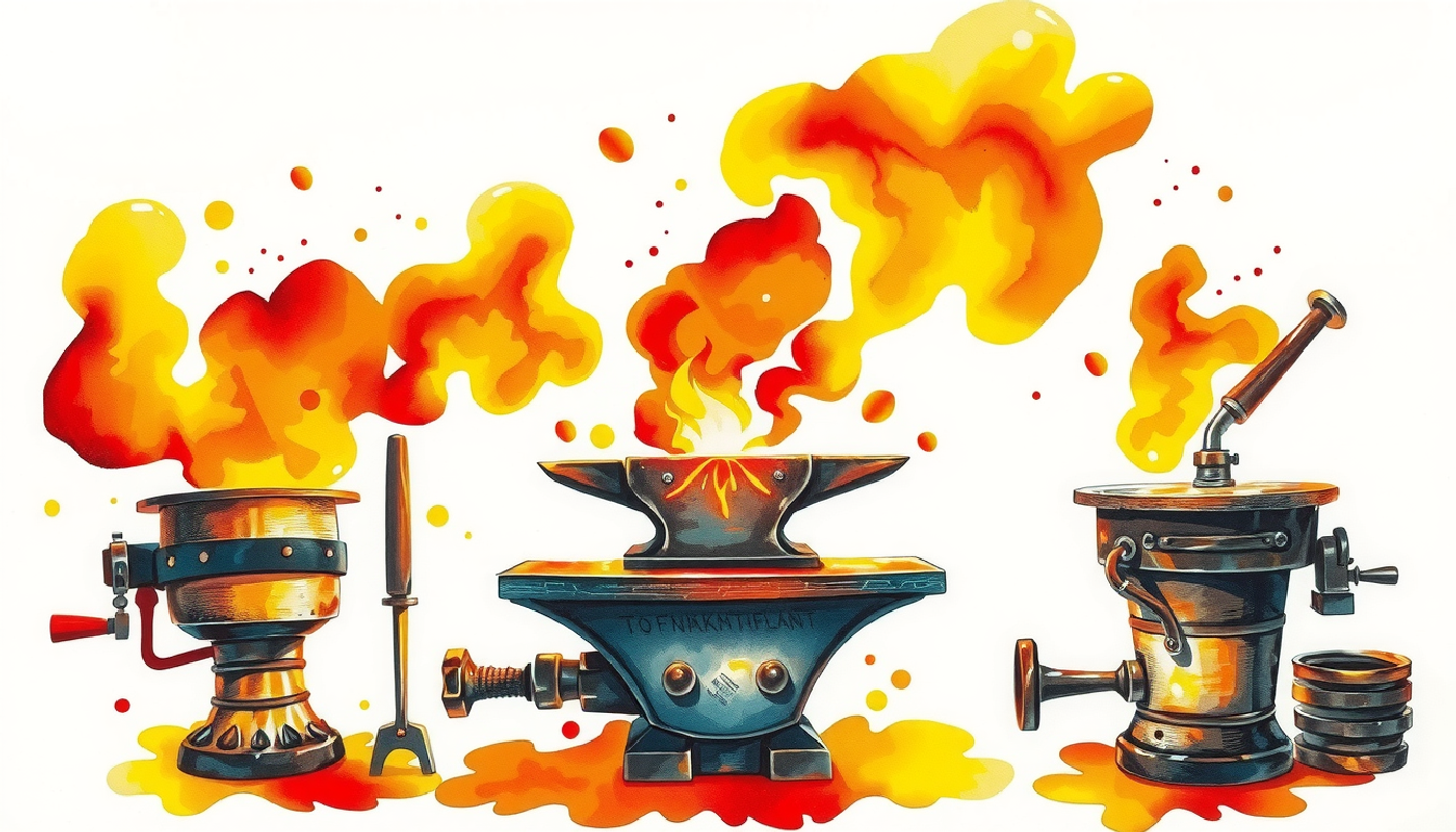 Glowing metal on an anvil in a dramatic blacksmith's forge.