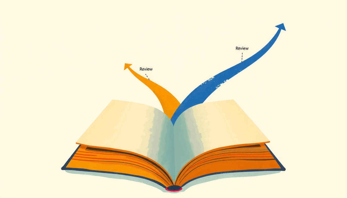 Diverging paths from an open book, one declining, one rising.