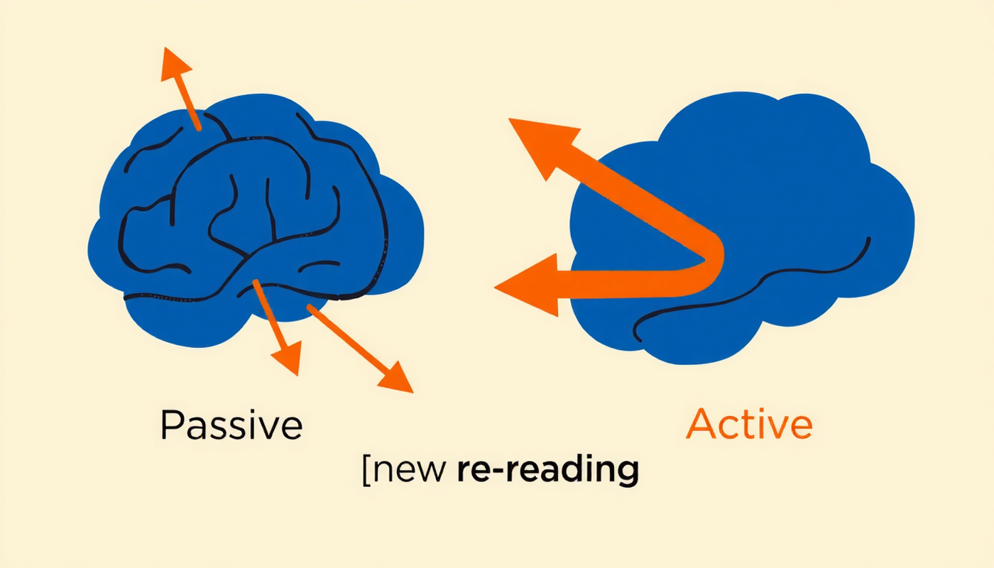 Cerveau passif à gauche, cerveau actif à droite, style scientifique.
