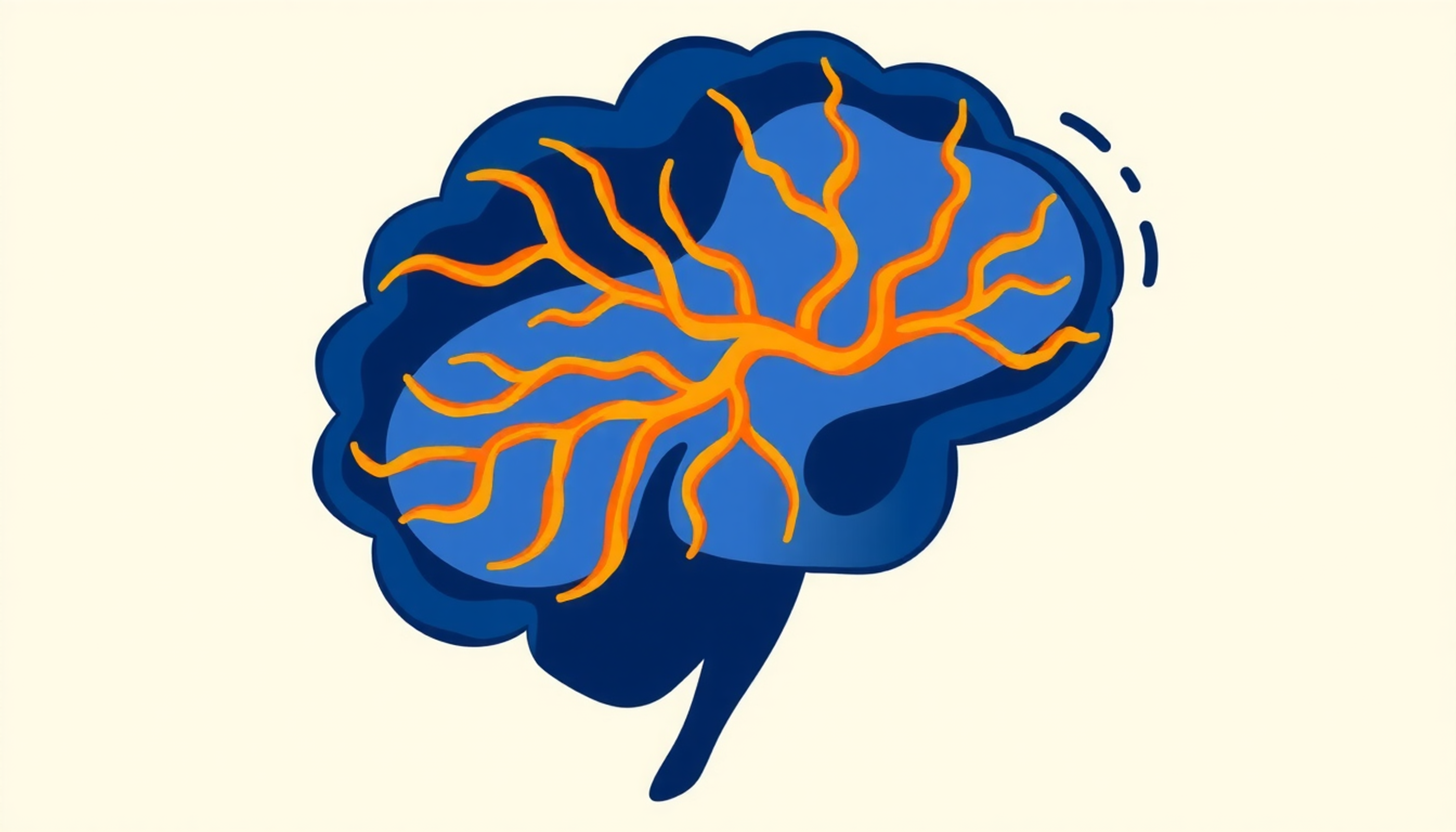Brain with glowing neural pathways responding to flashcard question in watercolor.