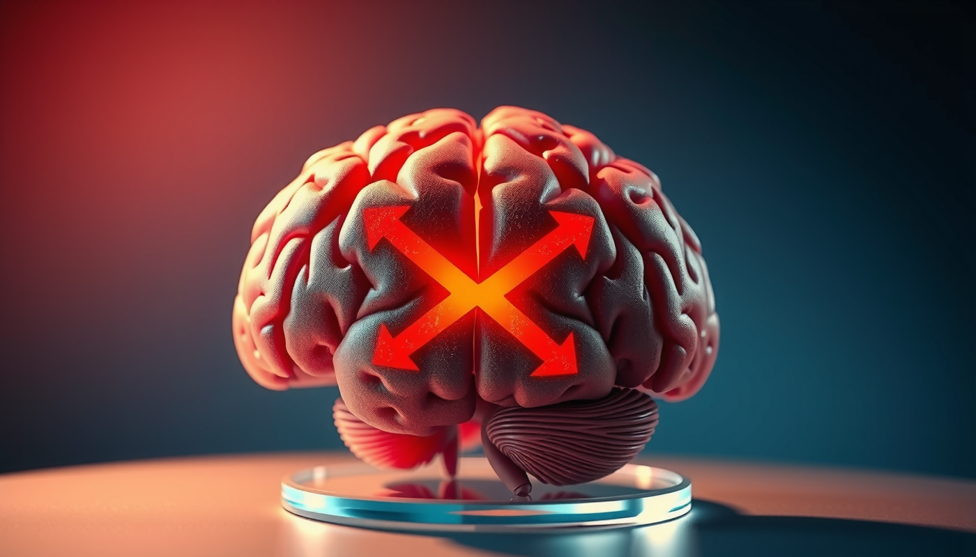 Cross-section of a brain highlighting amygdala and prefrontal cortex signals.