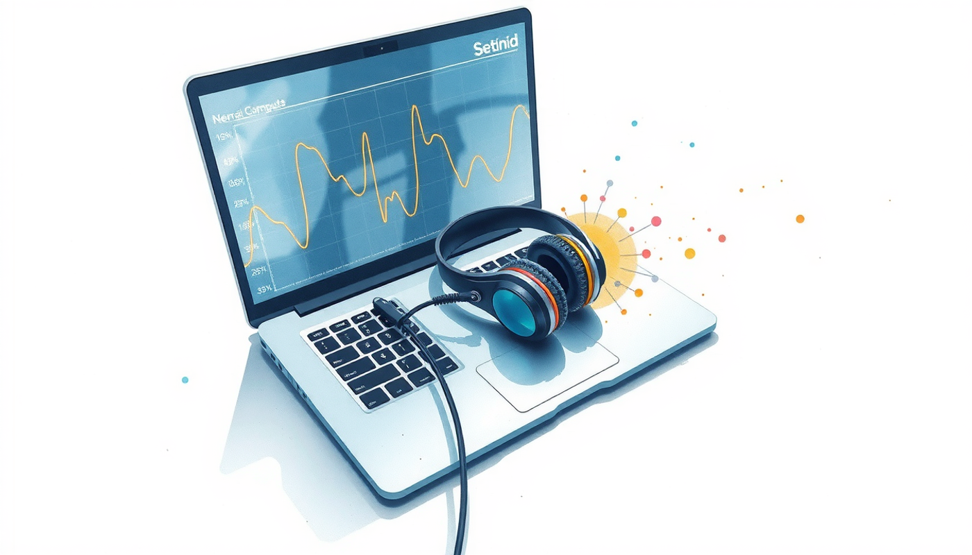 Futuristic brain-computer interface headset on a clinical desk with data.