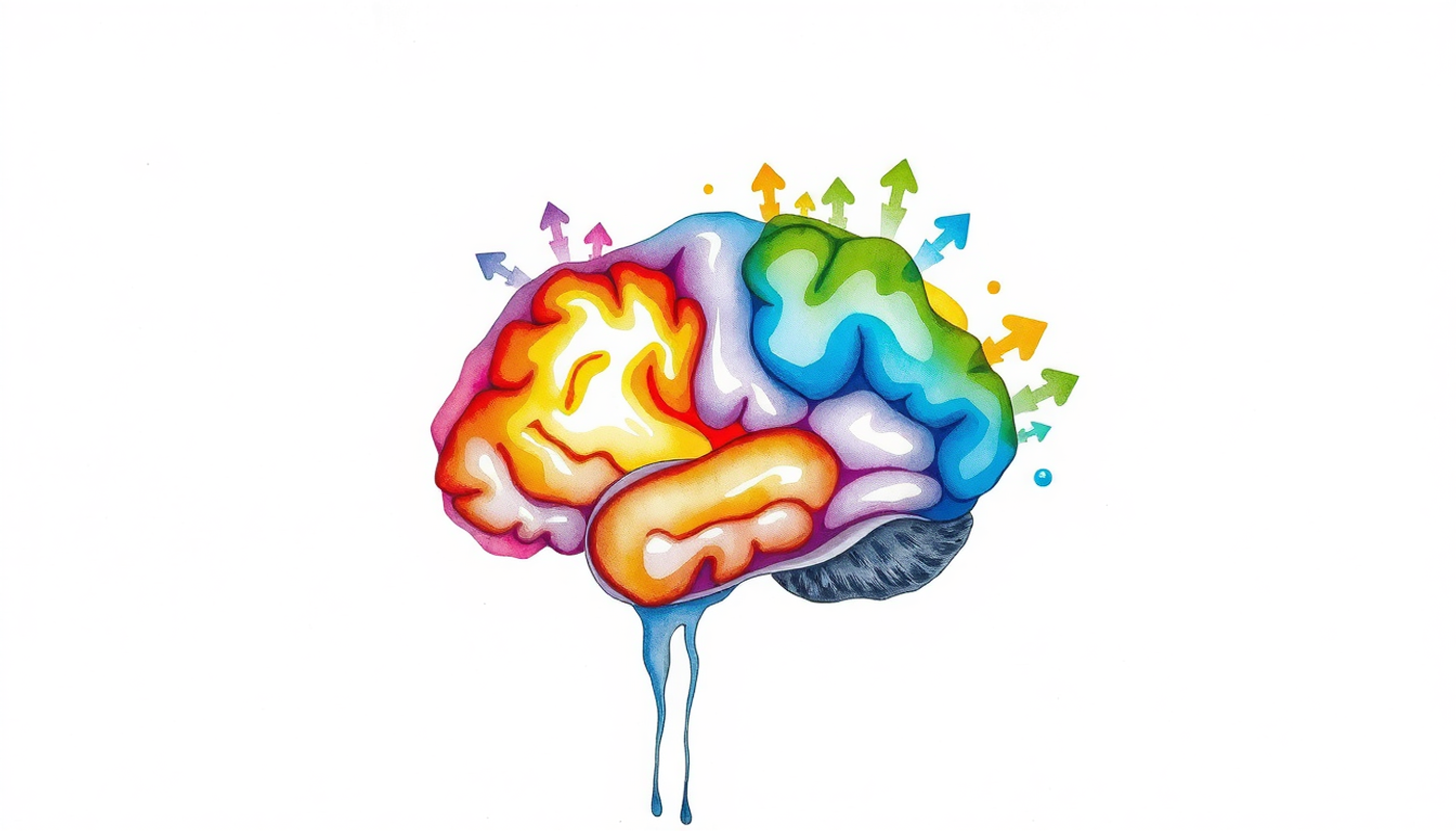 Cross-section of brain highlighting left inferior frontal gyrus with memory traces.