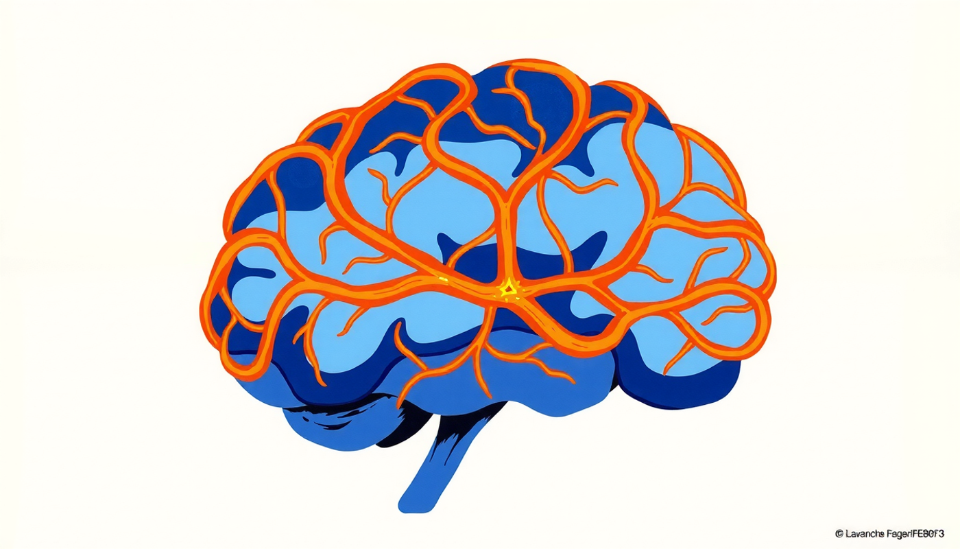 Cross-section of a human brain highlighting glowing neural pathways.