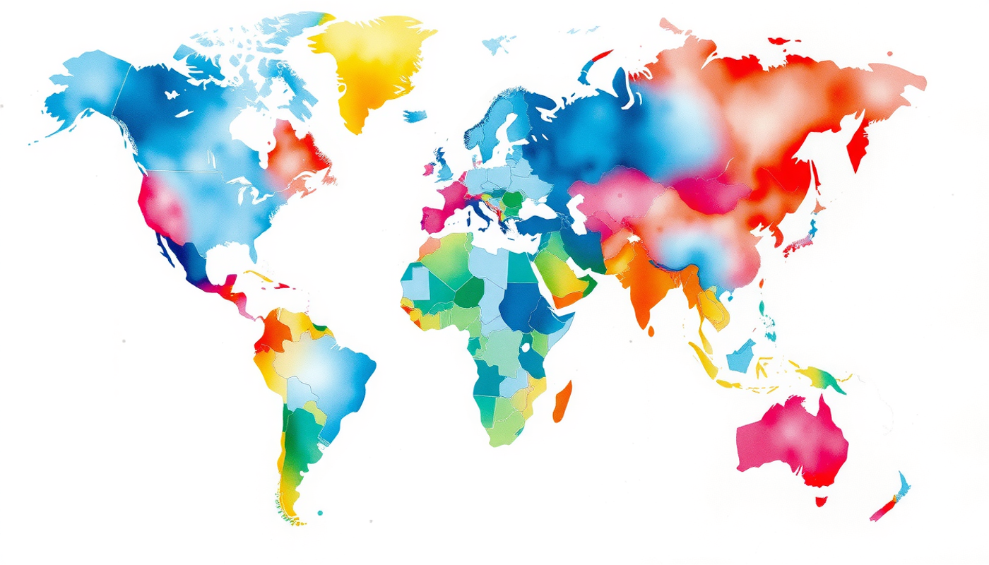 World map shaped like a brain with languages along neural pathways.