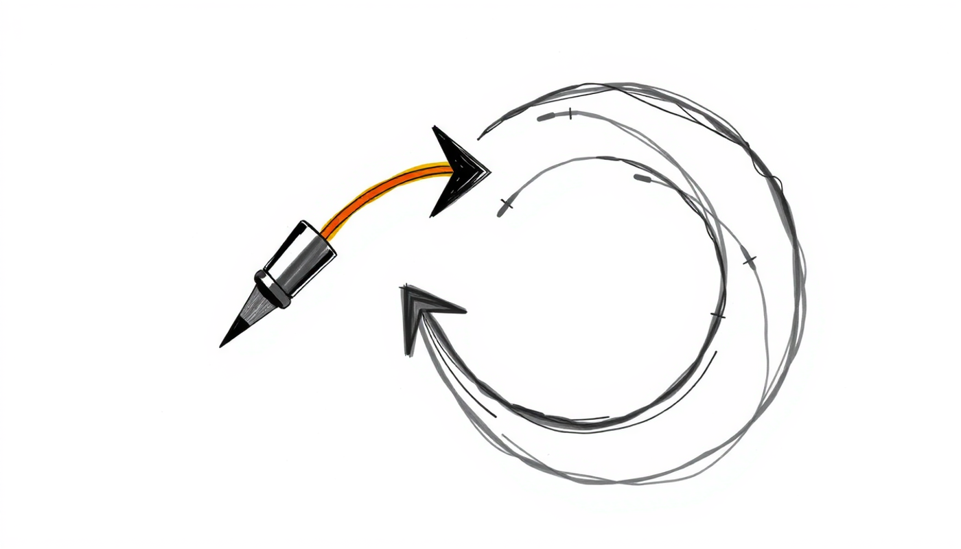 Circular feedback loop design in dark blue and orange, tech aesthetic.