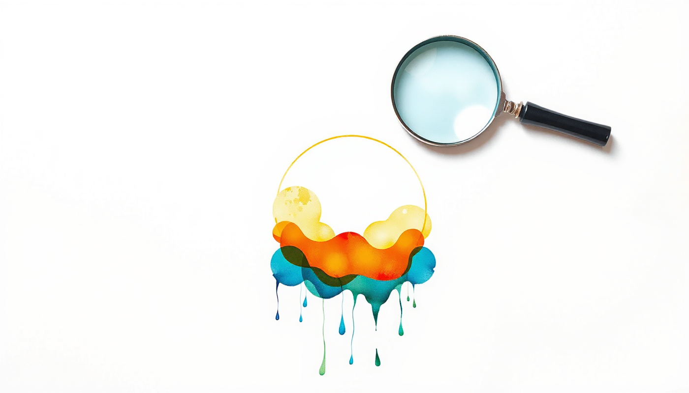 Circular gradient disc on table highlighting energy levels with magnifying glass.