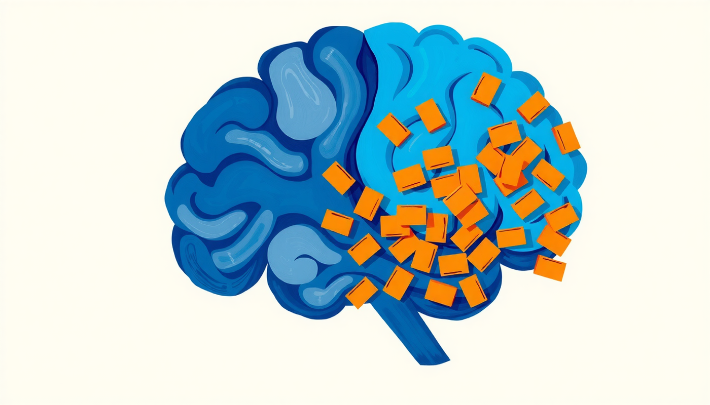 Cognitive overload concept with balanced and overloaded brain states.