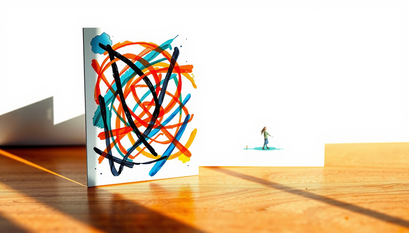 Contrasting flashcards on wood: one cluttered, one minimal and clear.