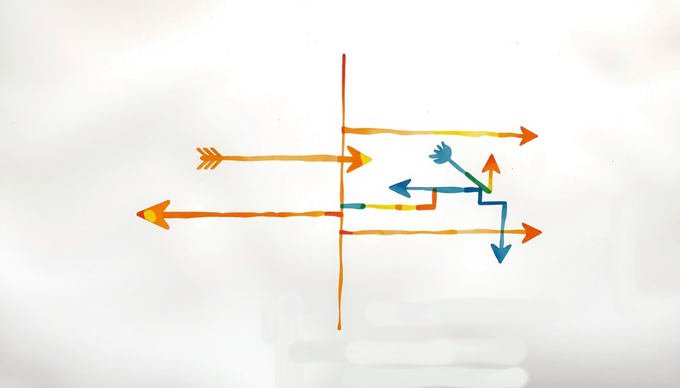 Contrasting retrieval pathways: smooth golden arrow vs. complex winding route.