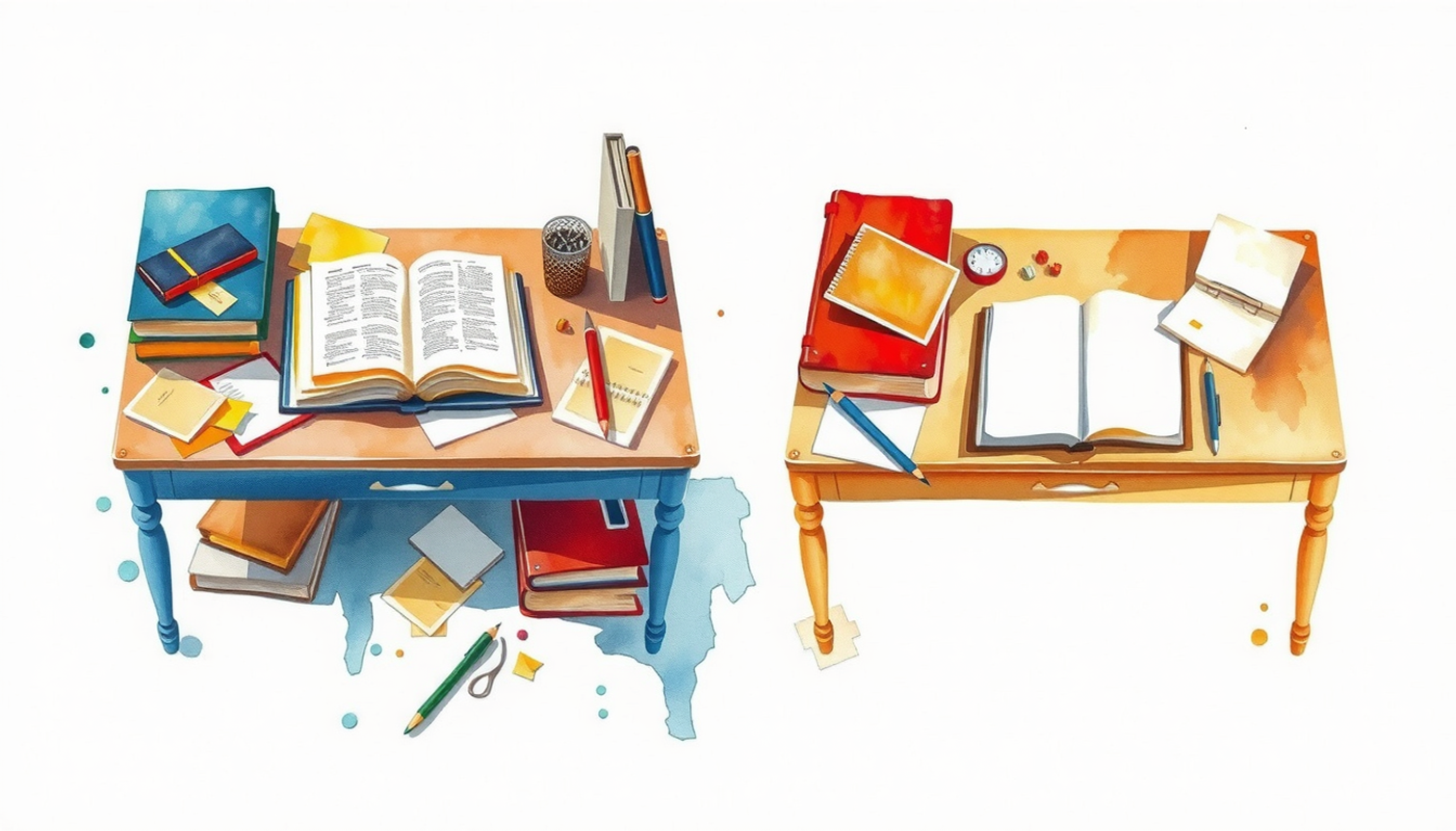 Contrasting study scenes: passive rereading vs. active recall techniques.
