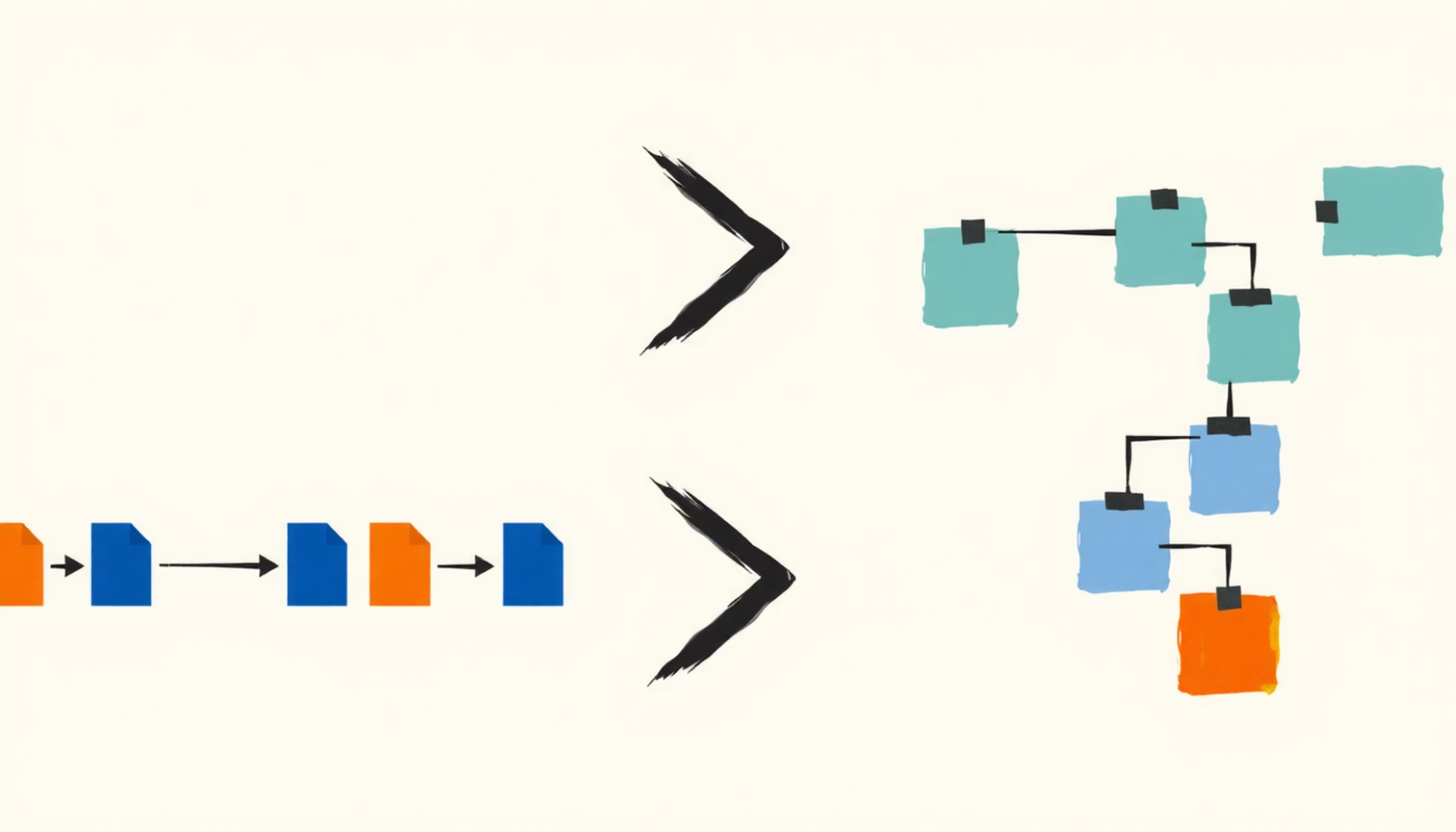 Contrasting study workflows: linear pipeline vs. unified workspace diagram.