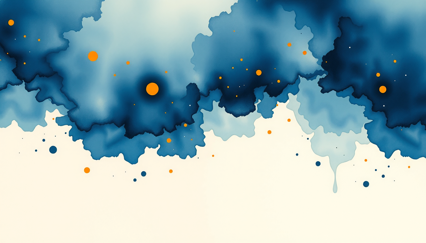 Continuous dark space with amber light pulses transitioning to soft indigo glow.