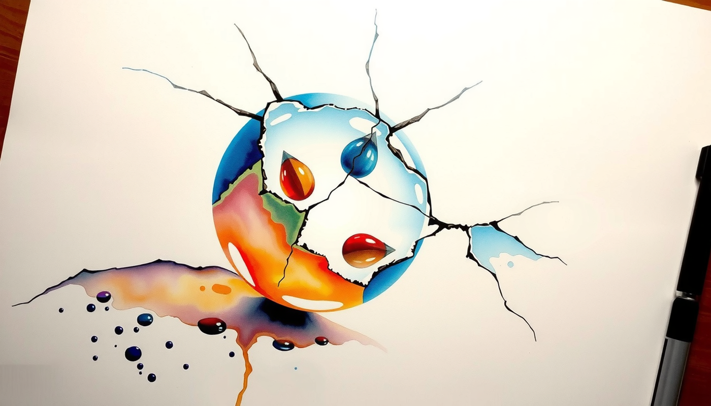 Cracked glass sphere with glowing orbs symbolizing stressed working memory.