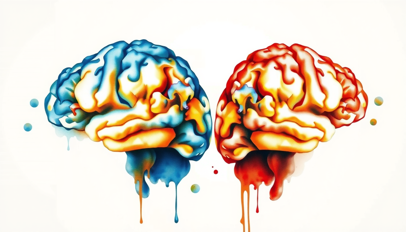 Two crystalline brains side by side, showcasing aging differences.