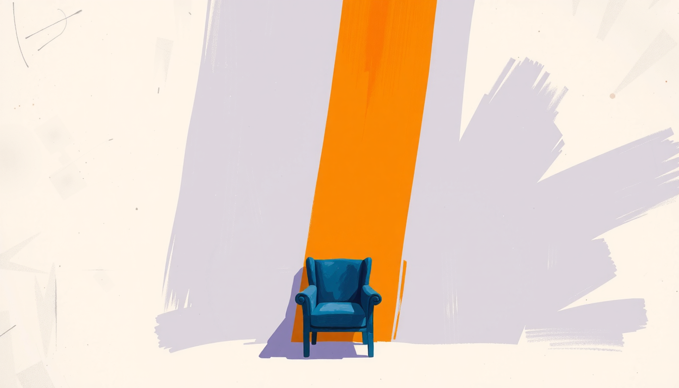 Dark room with a single light ray on a small chair.