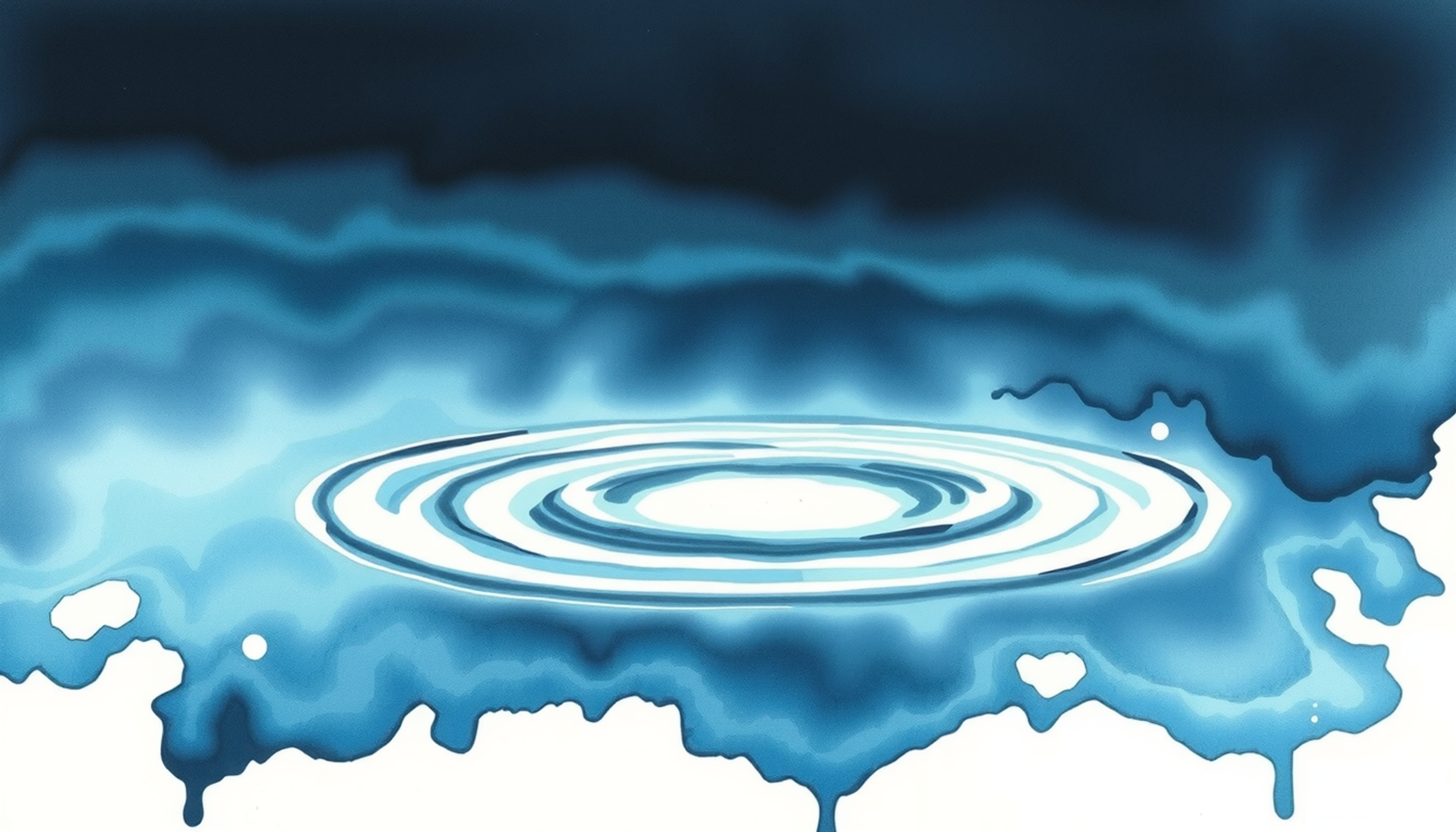 Dark water at night with concentric ripples and smooth reflections.