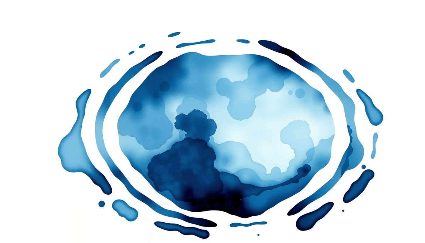 Dark pool of water with circular ripples catching blue light.