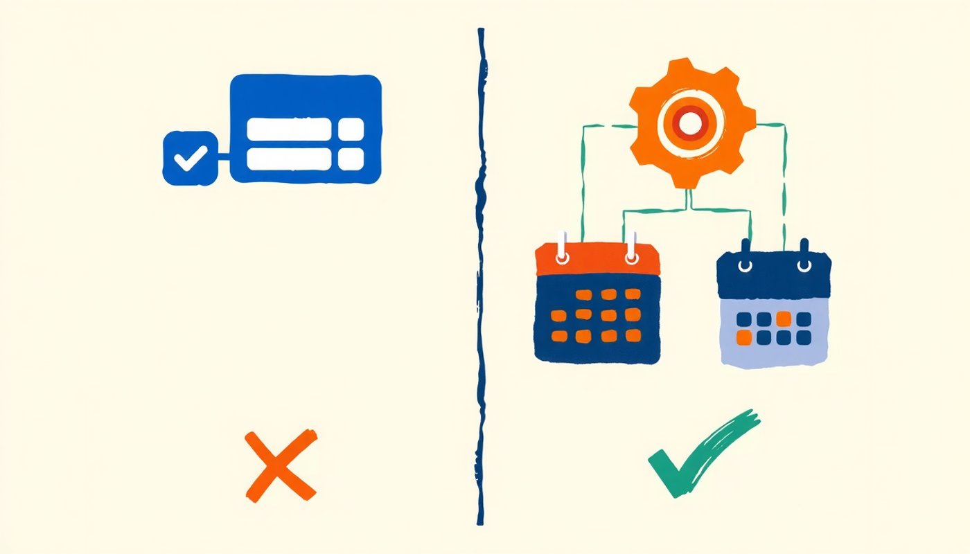 Flat design database comparison with icons and checkmarks in gray and blue.