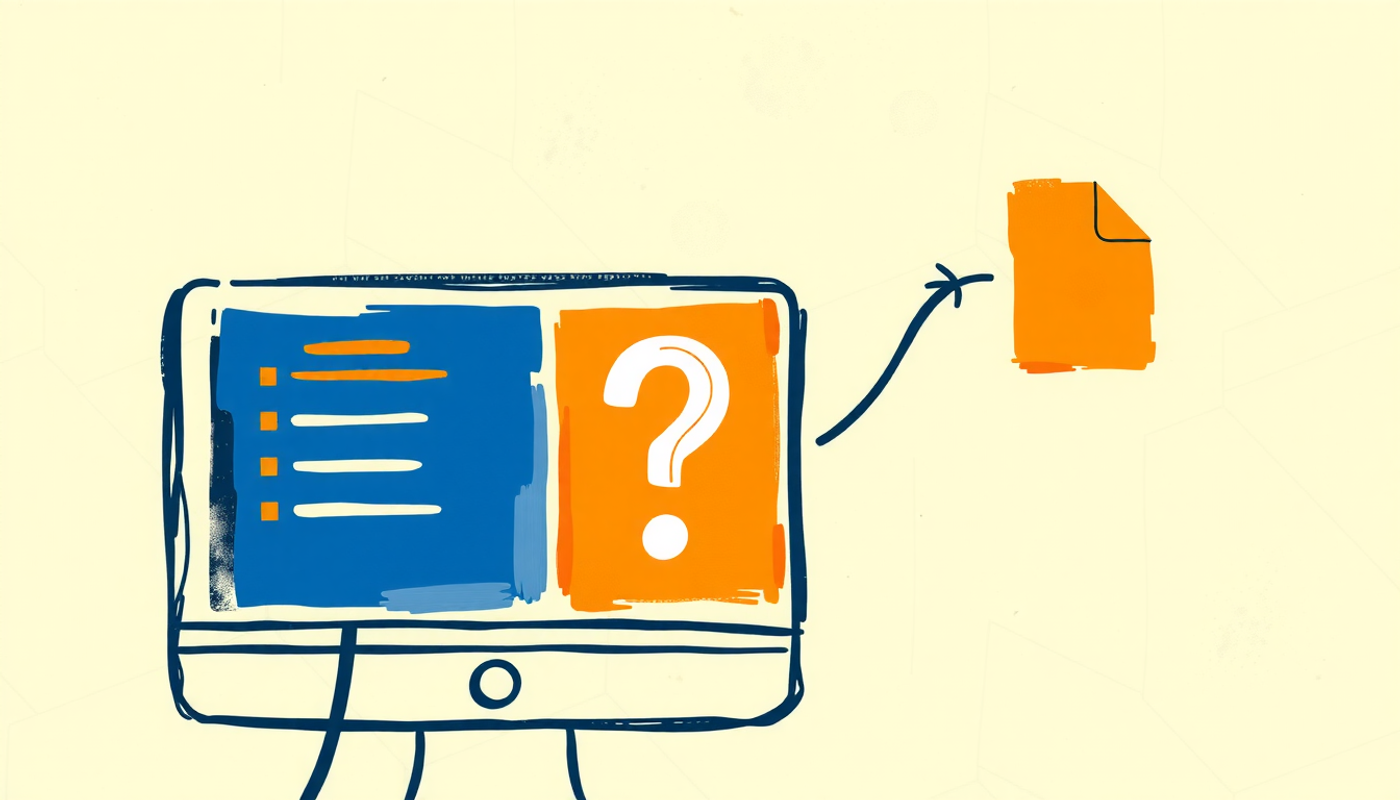 Side-by-side screens: database grid and flashcard with question mark.
