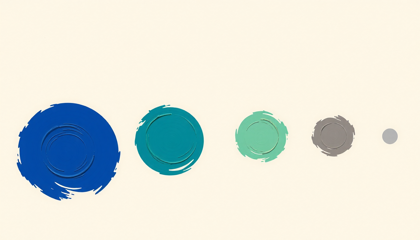 Four colored circles showing decreasing flashcard usefulness for MCAT sections.