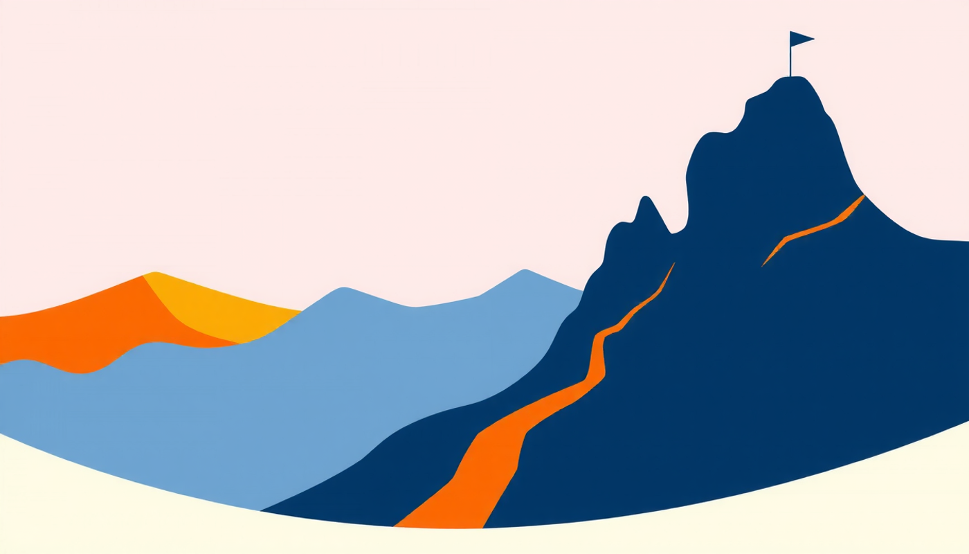 Two diverging paths in a mountainous landscape symbolizing study choices.