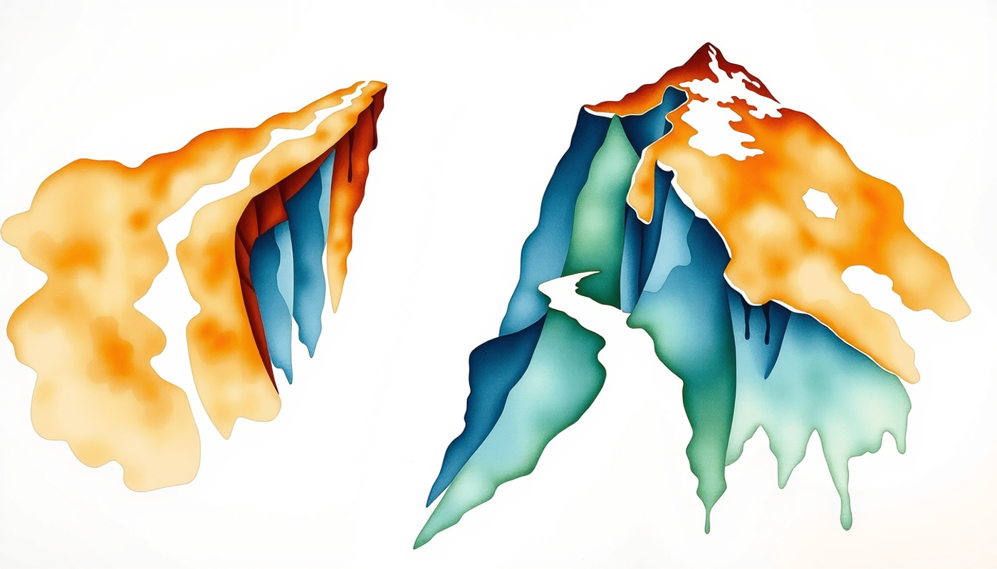 Two diverging paths: one smooth to a cliff, one rocky to a summit.