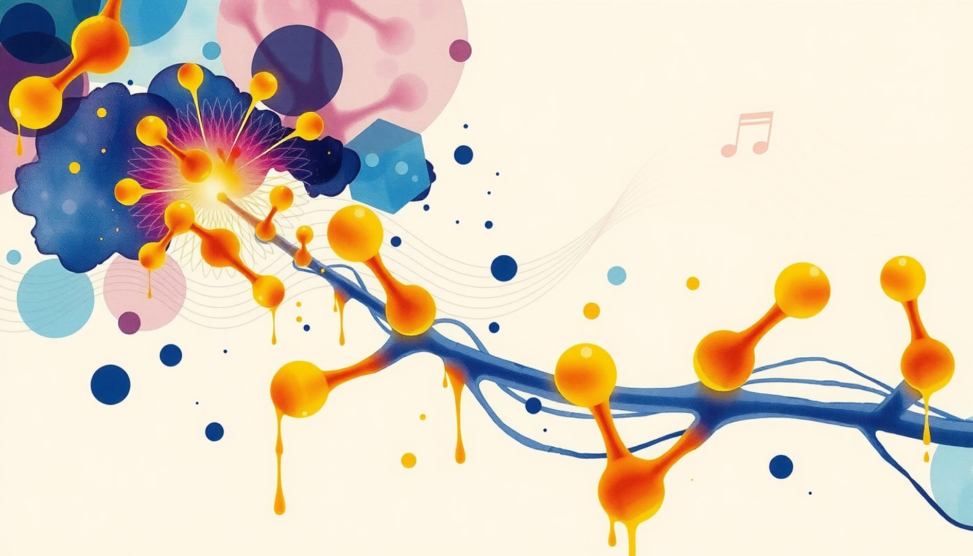 Dopamine molecules as golden particles along luminous blue neural pathways.