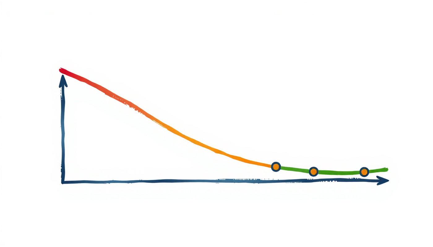 Ebbinghaus forgetting curve with memory stabilization and review intervals.