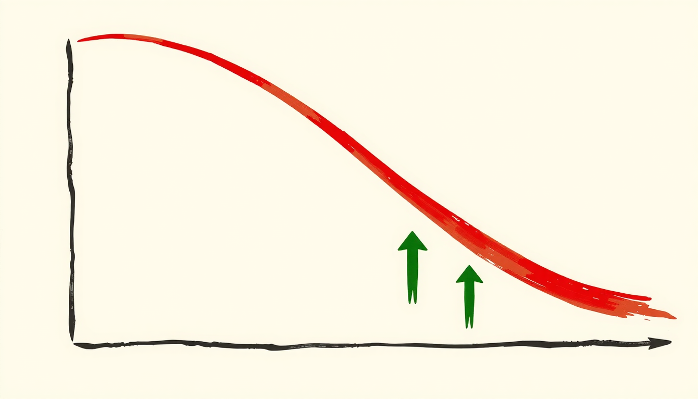 Ebbinghaus forgetting curve graph with review points and minimal design.