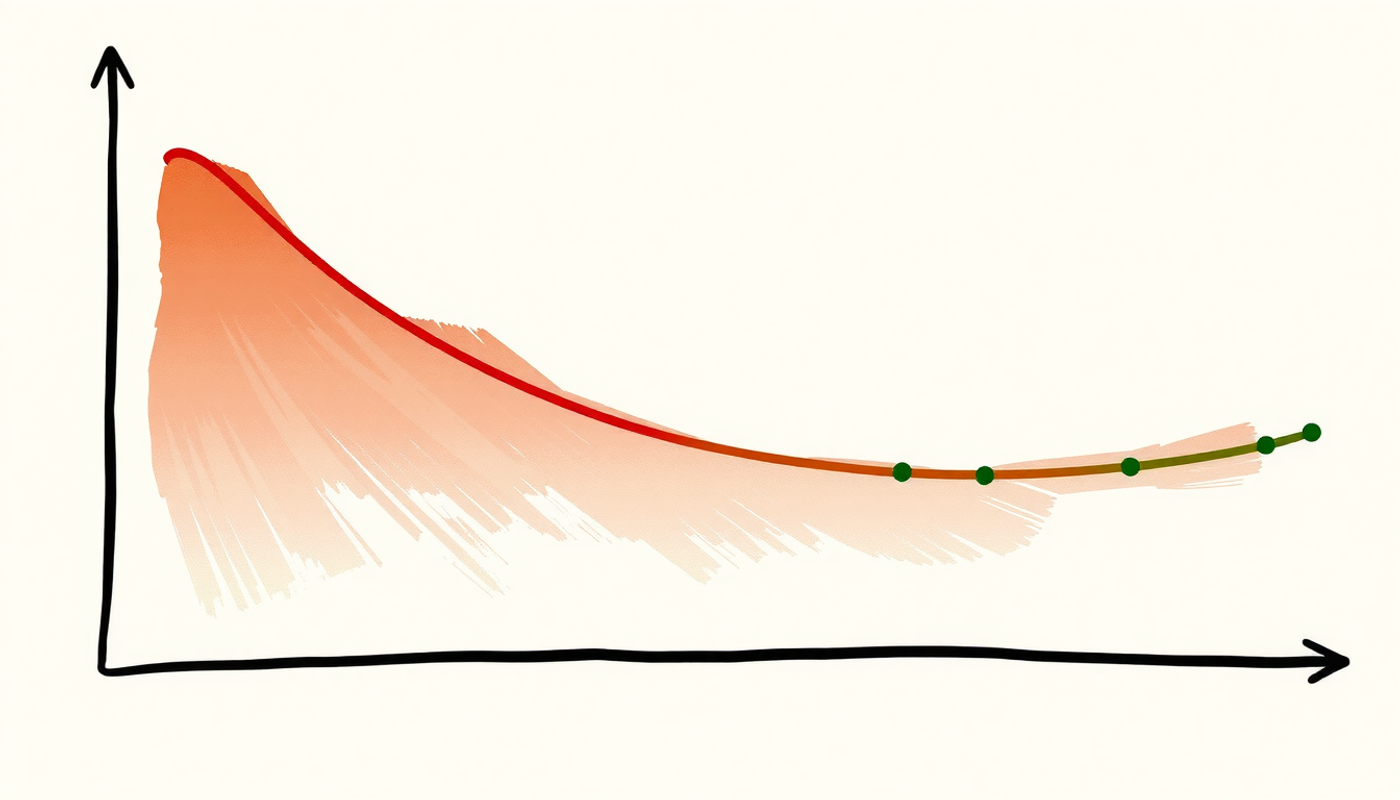 Ebbinghaus forgetting curve with review intervals in modern design.