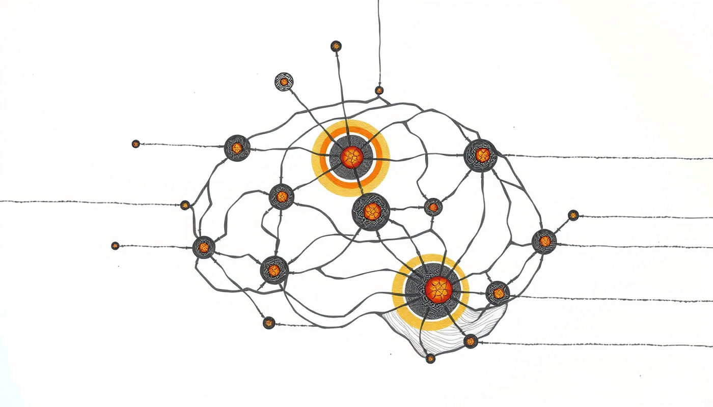Engrammzellen im Hippocampus und Neokortex mit leuchtenden Netzwerkverbindungen.