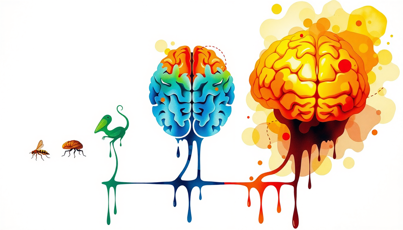 Evolutionary brain timeline showcasing insect, rodent, and human brains.