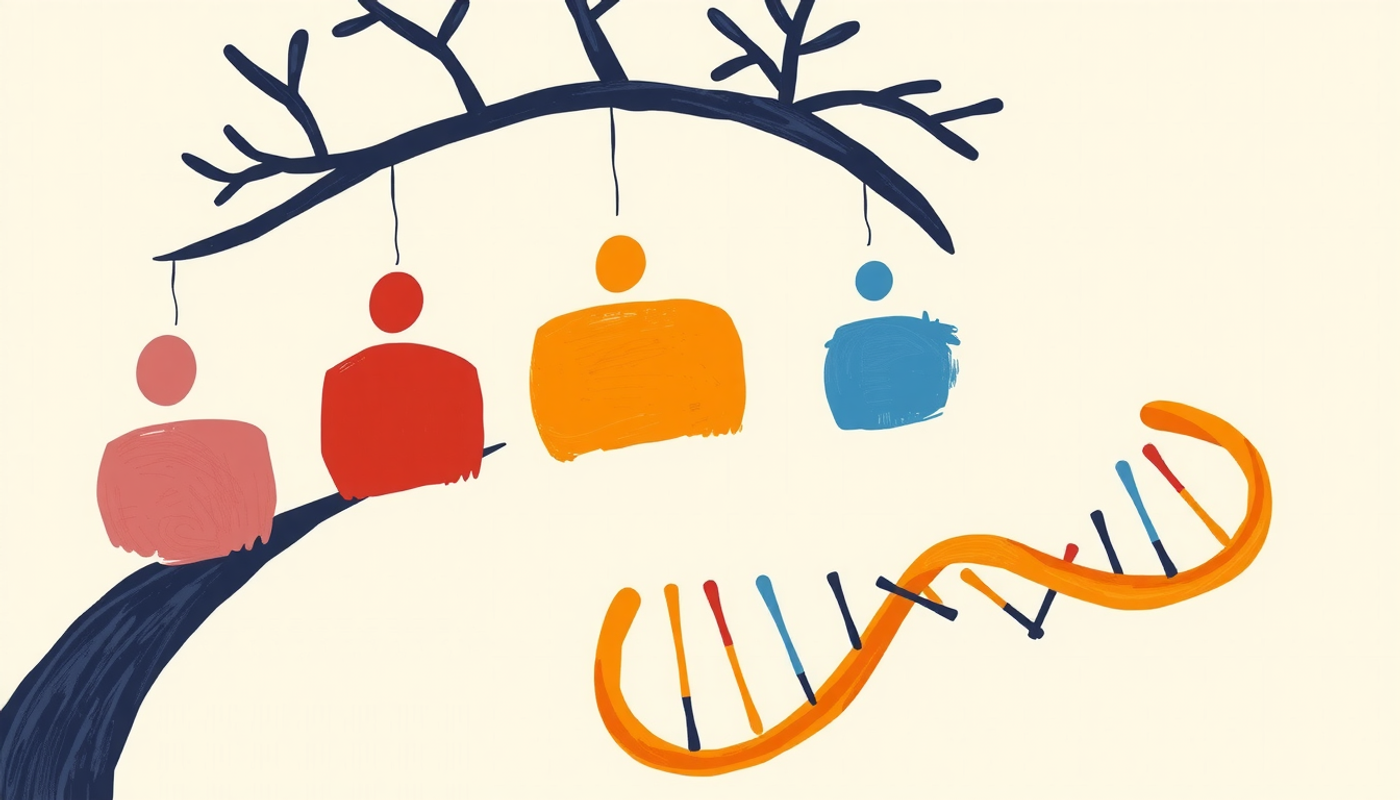Family tree diagram highlighting affected and unaffected members across generations.