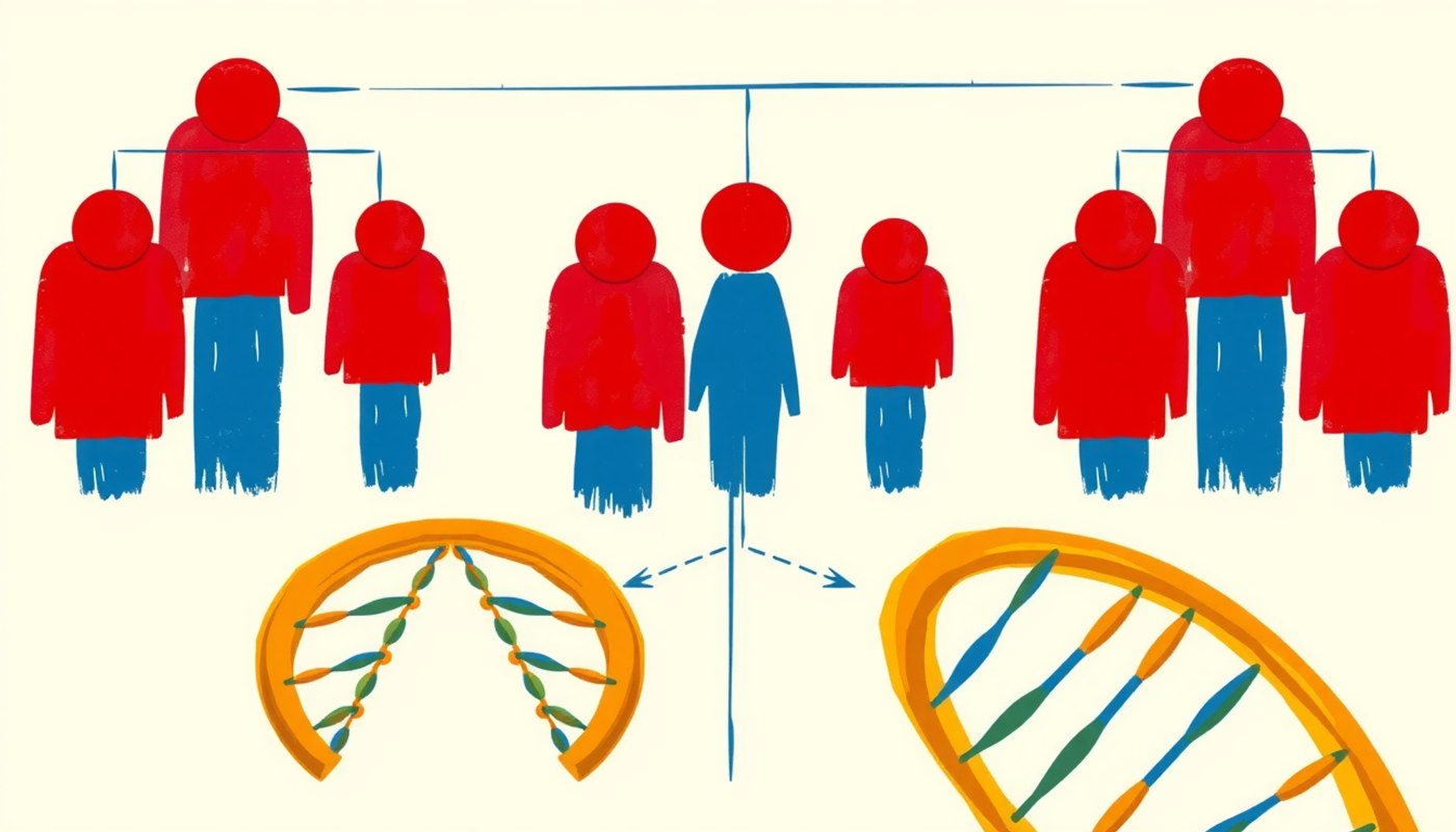 Family tree diagram highlighting affected and unaffected members across generations.