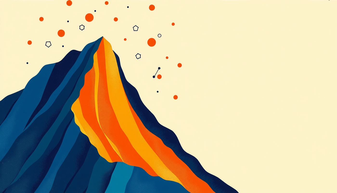 Dramatic cliff face representing the forgetting curve with mathematical symbols.